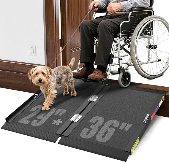 3FT Portable Wheelchair Ramp with Quick-Lock, Black Seamless Non-Slip Aluminum Folding Handicap Ramp,Threshold Ramp for Doorways, Wheel Chair Ramp for Home Steps, Loading Dock Plates