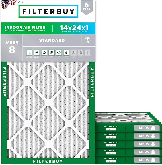 Filterbuy 14x24x1 Air Filter MERV 8 Dust & Allergy Defense (6-Pack)