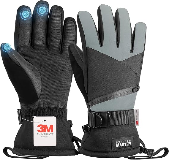 OutdoorMaster Ski Snow Gloves for Women & Men, 3M Thinsulate Waterproof Snowboard Gloves, Winter Warm Windproof Snowmobile with Double-Pocket