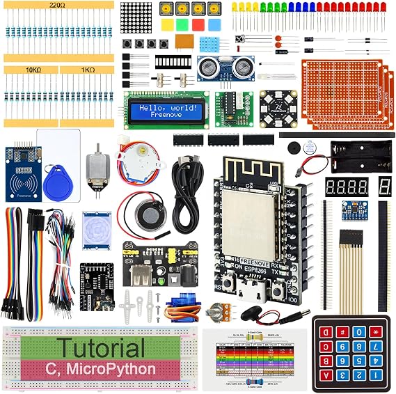 FREENOVE Ultimate Starter Kit for ESP8266 (Included), 32-bit 160 MHz Mini Microcontroller, Onboard Wi-Fi, Python C Java, 715-Page Detailed Tutorial, 218 Items, 109 Projects