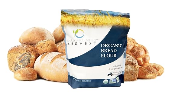 Early Morning Harvest Organic Bread Flour - 64 Ounces (4 lbs.) | Non-GMO, Organic Whole Wheat, Whole Grain, Unbleached, Resealable Bag, 1-Year Shelf Life