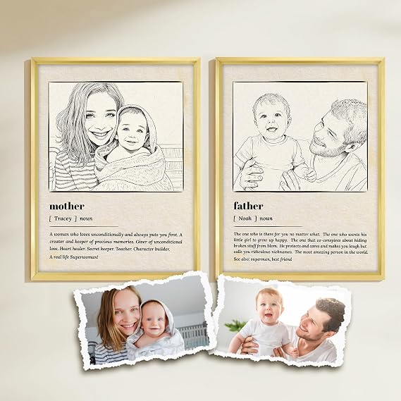 Custom Family Line Portrait, Personalized Photo Drawing Wall Art Gift