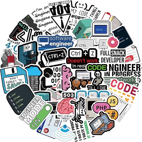 50Pcs Programming Sticker for Water Bottle Laptop Cute Engineer Stickers for Programmers Hackers Engineers Waterproof Program Stickers for Laptop Computer Luggage(Program)