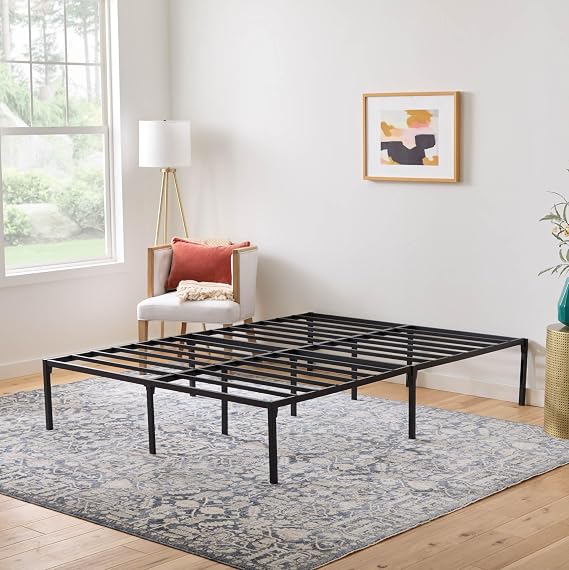 Linenspa Heavy Duty Metal Platform Bed Frame - No Box Spring Needed - Underbed Storage - Simple Toolless Assembly - 14 High - Sturdy - Steel Slats - Sleek Modern Design - Queen Size