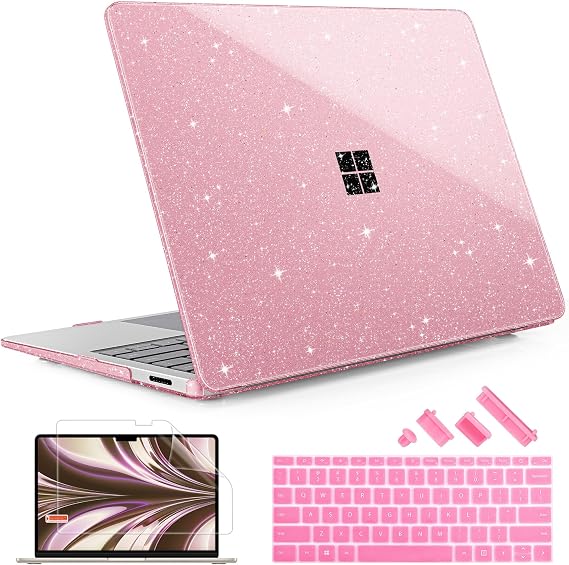 May Chen Case for Microsoft Surface Laptop 13.8 inch, 2024 Windows 11 AI + PC, 7th Edition Touchscreen Display, Protective Plastic Hard Shell Case with Keyboard Cover - Pink Glitter