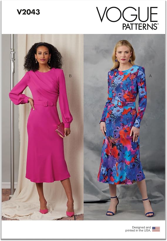 Vogue V2043U5 Misses' Unlined Dresses with Matching Belt Sewing Pattern Packet, Design Code V2043, Sizes 16-18-20-22-24