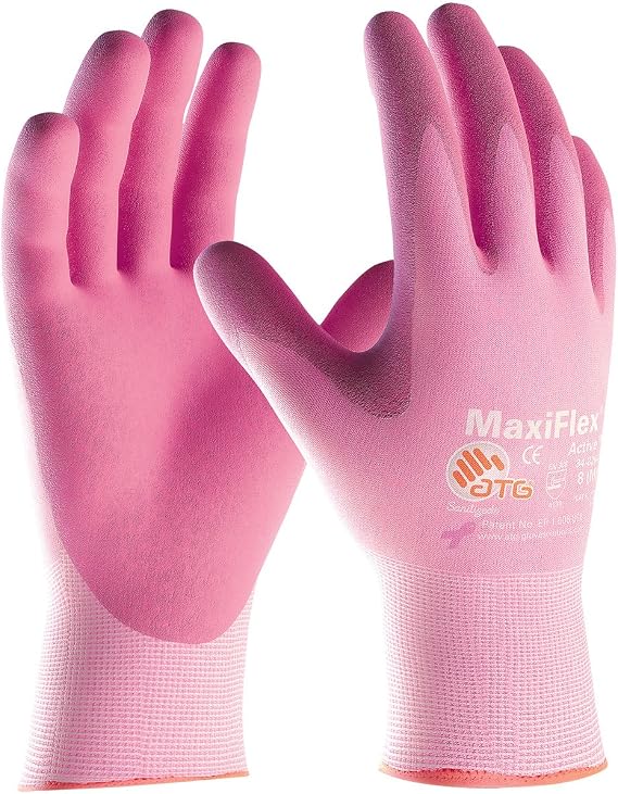 ATG 34-8264/L Maxiflex Active, 15G Pink Nylon/Elastane Shell, Pink Foam Nitrile