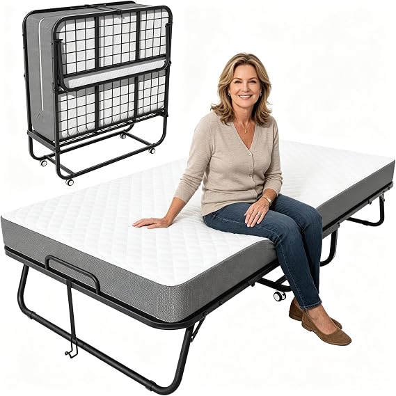 INTERGREAT Folding Bed with Mattress, Twin Rollaway Bed Frame 75" x 31"