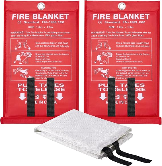 Emergency Fire Blanket - 2 Pack, Fire Suppression Blanket for Home and Kitchen, 40 x 40, Fiberglass Fire Blanket (2)
