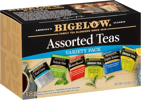 Bigelow Assorted Black and Green Teas Variety Pack, Caffeinated, 18 Count Pack of 6, 108 Total Tea Bags Packaging and Flavor Assortment May Vary