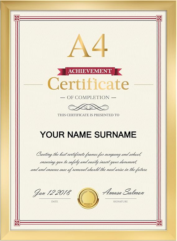 Giftgarden Gold A4 Picture Frame, Versatile A4 Photo Frames for Desk or Wall, Ideal for Certificates, Posters, and Artwork Display