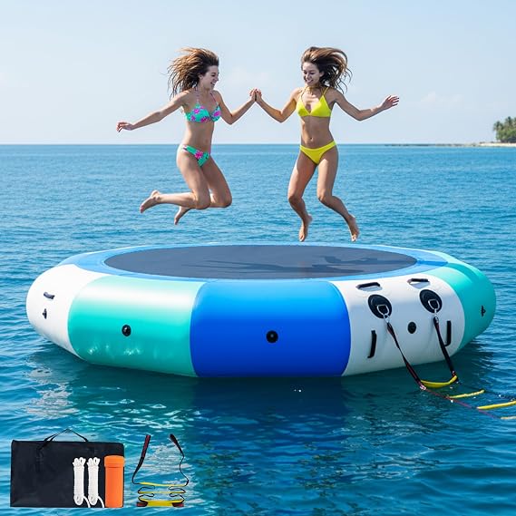 COOLWAVE 8/10/12/15FT Inflatable Water Trampoline for Lake with No Pump