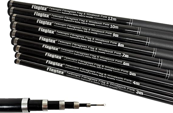 6m (20ft) Telescopic Flag Pole With Metal Ferrals For Festivals and Camping
