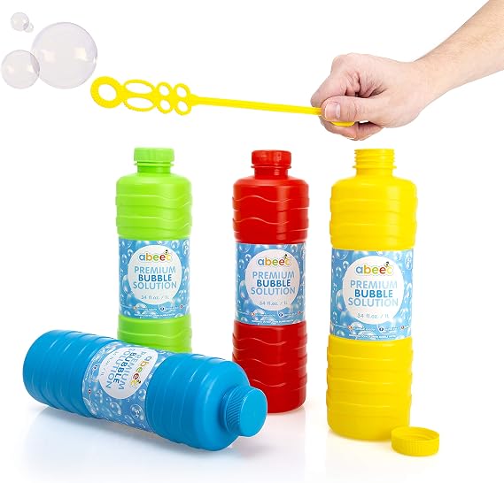 abeec Premium Bubble Solution - 1 Litre (4 Pack) - Giant Bubbles for Kids Outdoors - Refill Mixture
