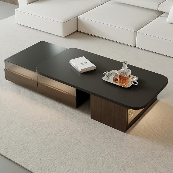 Modern 69-Inch Retractable Coffee Table with LED Lighted Lights