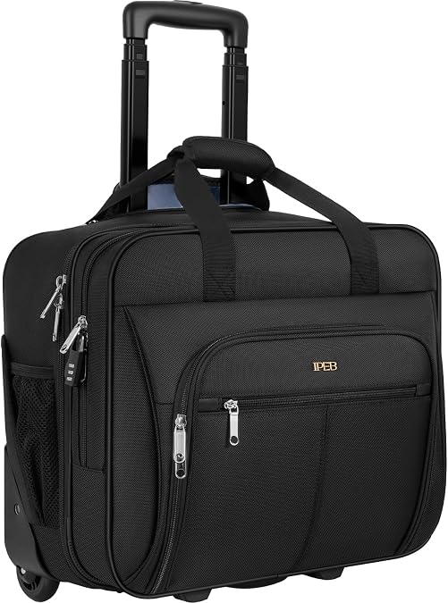 Rolling Laptop Briefcase Water-Resistant 17.3" Roller Computer Bag with wheels Travel Rolling Laptop Bag with RFID Pocket Lockable Zipper Underseat Carry On Luggage Work Travel Business Men Women