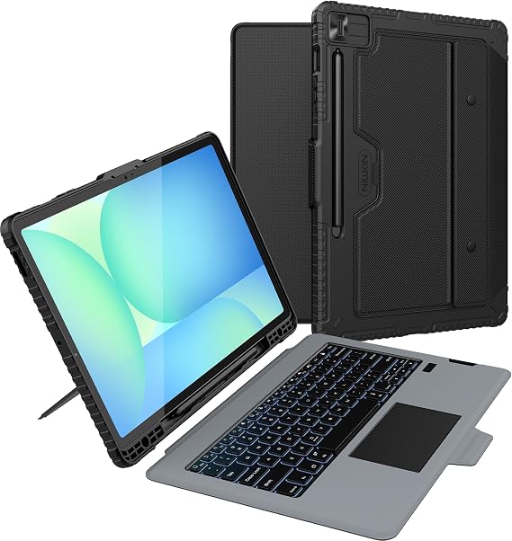 Nillkin for Samsung Galaxy Tab S10 FE Plus 13.1" Case with Detachable Keyboard, 7-Color Backlit, Trackpad, S Pen Holder, Rugged Keyboard Case for Samsung Tablet S10 FE+, Portrait/Landscape Modes