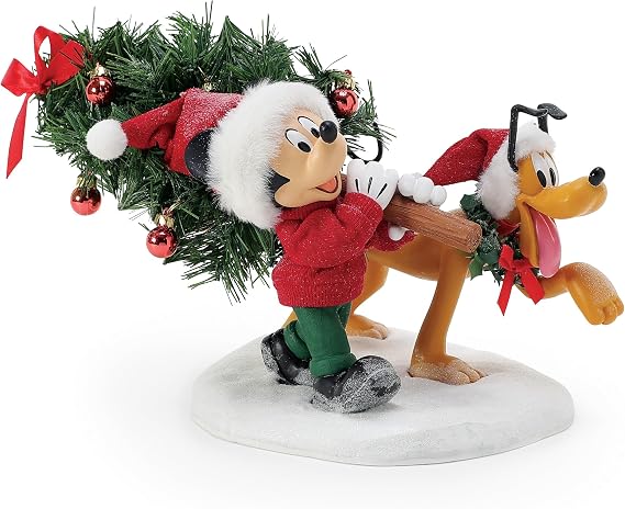 Department 56 Possible Dreams Disney Mickey Mouse and Pluto the Perfect Tree Figurine, 6.5 Inch, Multicolor