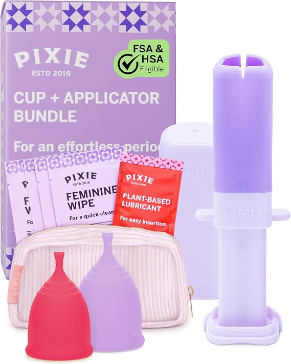 2 Menstrual Cups and Applicator Bundle - No Metals or Toxins - 100% Medical-Grade Silicone - Softest Reusable Period Cup - Inserts Like a Tampon - Capacity of 4 and 6 Tampons