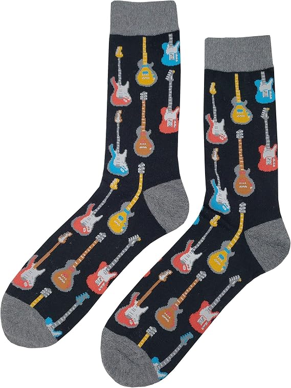 Guitar Dress Socks Funny Novelty Crazy Fun Design Men Size 8-12 Cotton Casual Crew Colorful Funky Fancy Socks Gift for Men