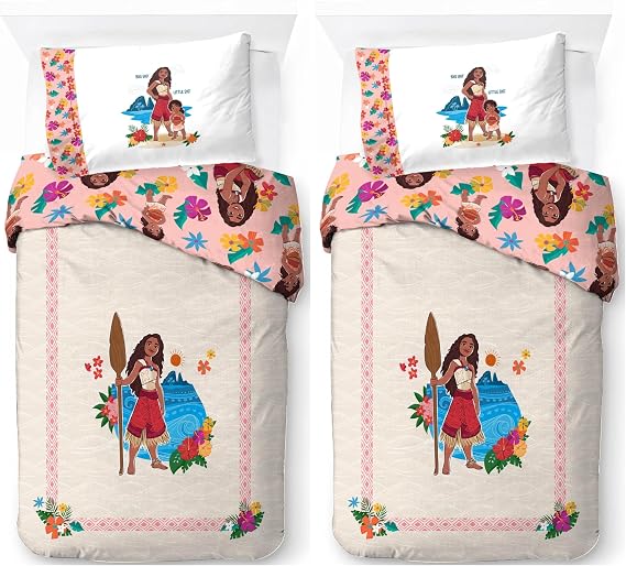 Jay Franco Children's Disney Moana Single Duvet Cover Set – 100% Cotton Super Soft Bedding with Pillowcase, Official Licensed Product, Beige, 2 Piece Set (Pack of 2)
