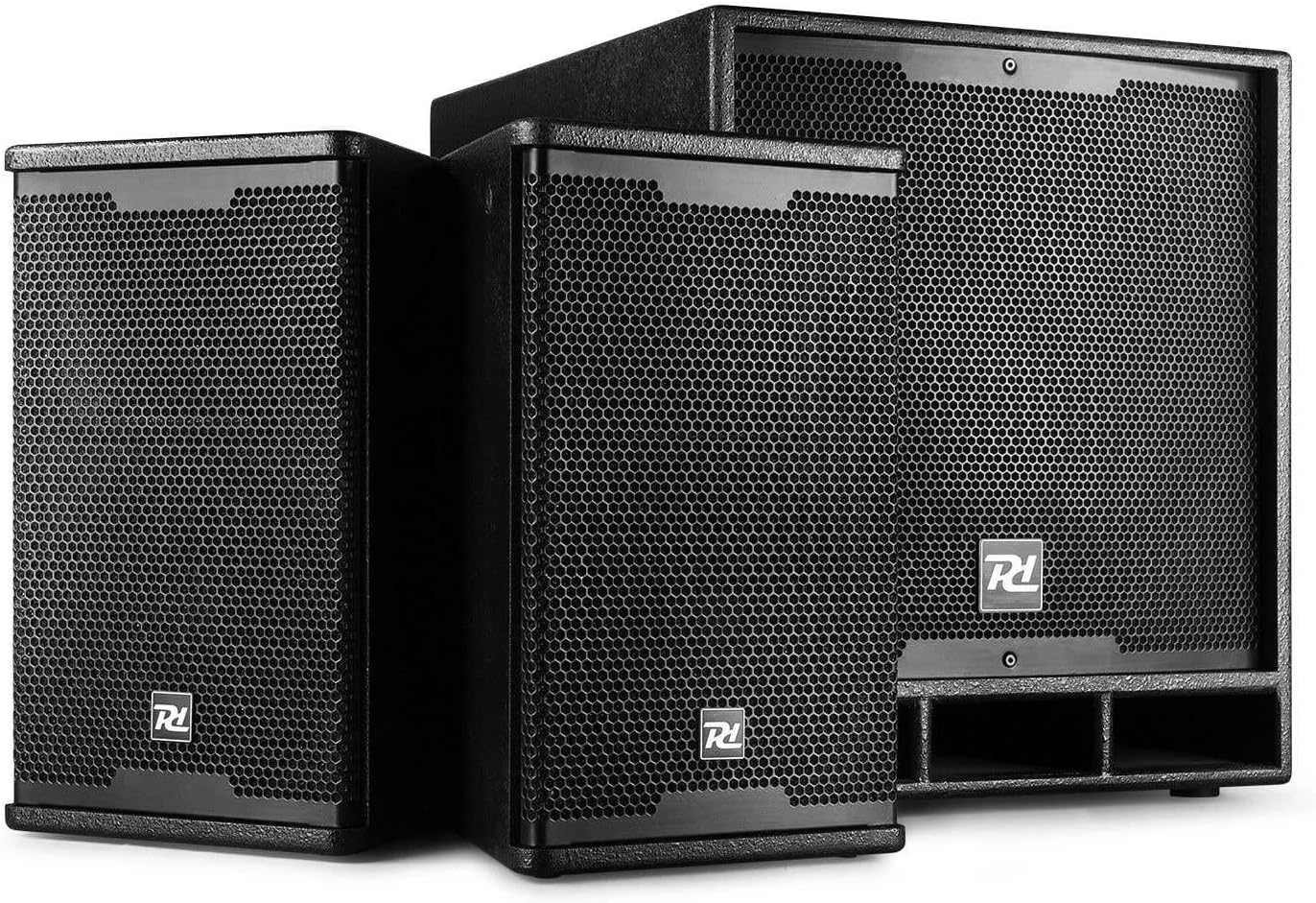 Power Dynamics Combo 1500 PA Speaker 2.1 DJ Box Set 15 Inches PA Set Active Subwoofer 8 Inch Top Parts Bluetooth Mobile PA System Complete Set - 1500 Watt - DJ System