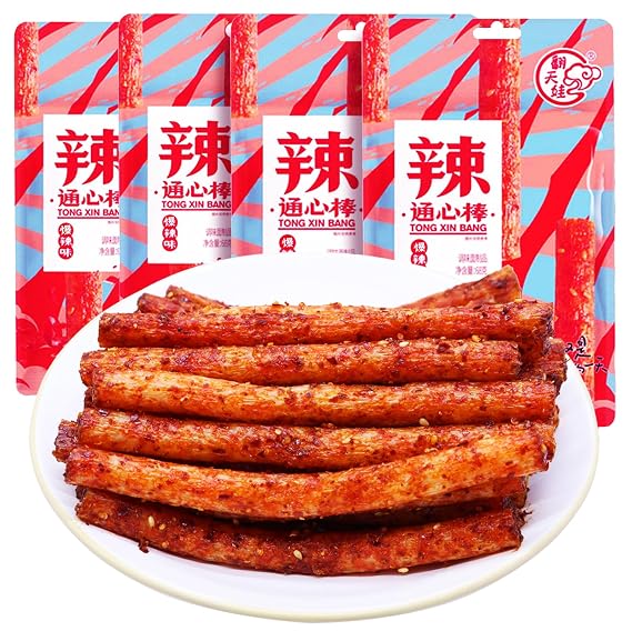 Latiao Spicy Strips 4 Pack Chinese Snacks, Latio Chinese Spicy Sticks 68g/2.39 Ounces per Pack (Medium to Extra Sp-icy)