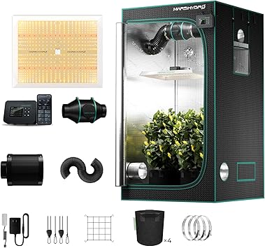 MARS HYDRO Smart Grow Tent Kit,3.3 3.3 ft,WiFi-Integrated Controller 43,300W TSW2000 4x4 Full Coverage Dimmable Light,40" 40" 70" 1680D High Reflective Mylar,6inch 402CFM Auto Ventilation Kit