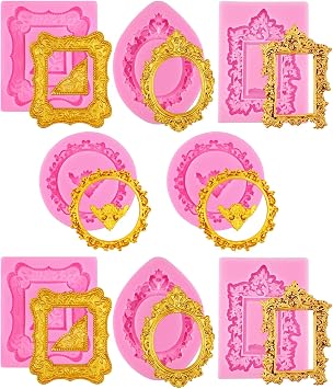 8PCS Frame Mold, Picture Frame Mold, Silicone Frame Mold Suitable for 3D Relief Design For Cake Decoration And Handicrafts