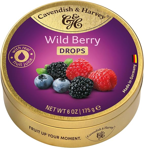 Cavendish & Harvey Wild Berry Drops Böğürtlen Aromalı Bonbonlar 175 g Metal Kutuda