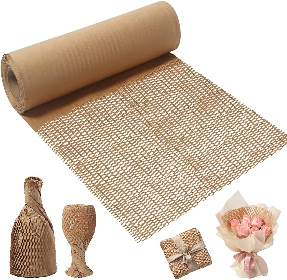 Honeycomb Packaging Paper Bubble Wrap Roll 100M X 30cm | Bubble Wrap Alternative, Hand-Tearable Cushioning Wrap, Reusable Packing Paper for Moving, Shipping and Gifts