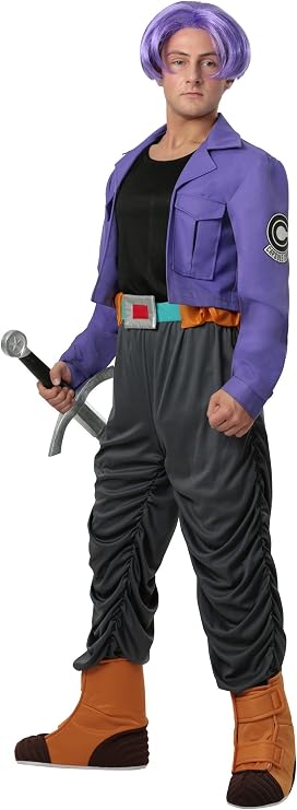 Mens Dragon Ball Z Trunks Halloween Costume | Adult Saiyan Anime Complete Outfit with Wig for Themed Parties and Cosplay