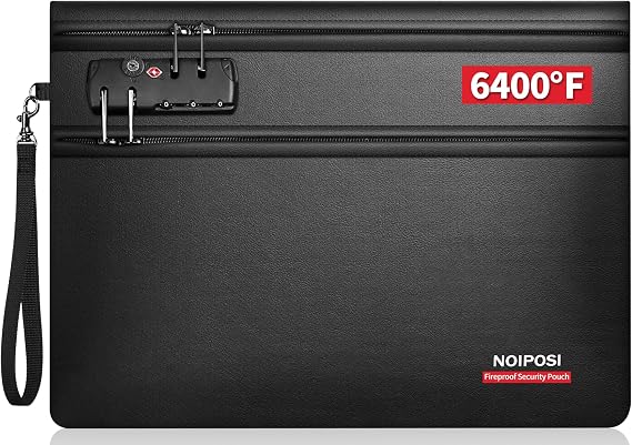 Noiposi 6400℉ Fireproof Document Bag with Lock for Cash | Dual-Zip Compartments Fireproof Money Bag for Cash,12-Layer Fireproof safe Pouch,Protects Important Papers,Valuables