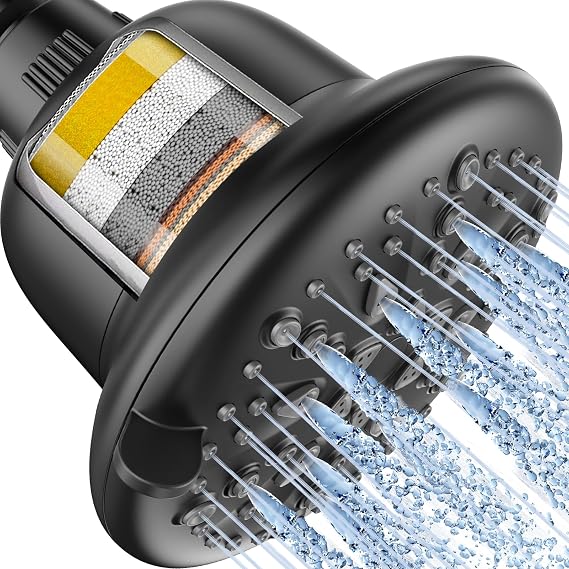 Cobbe Filtered Shower Head, 7 Modes High Pressure Shower Heads Matte Black