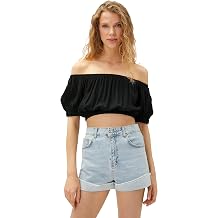 Crop Bluz Omzu Açık Lastikli