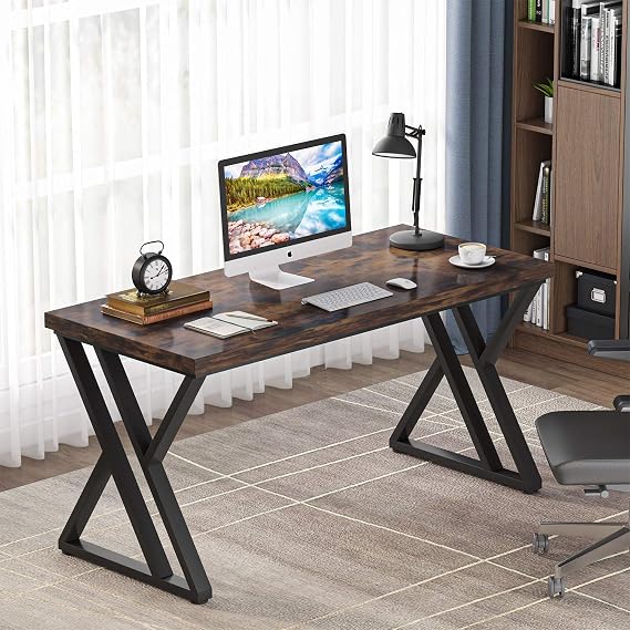 Tribesigns 55-Inch Writing Desk, Computer Office Desk with Metal Legs and Wood Tabletop, Modern Simple Study Table for Writing and Studying, Industrial Laptop Workstation for Home Office