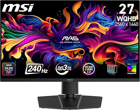 MSI 26.5 MAG 273QP QD-OLED X24, Gaming Monitör, WQHD, 16:9, Flat, QD-OLED, 240Hz, 0.03ms, FreeSync Premium Pro