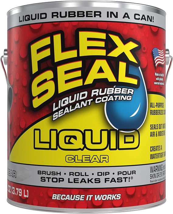 Flex Seal Liquid, Rubber Coating Sealant, Waterproof, Flexible, Breathable, and UV Resistant, Roof Repair, Basements, RV, Campers, Trailers, Marine, EPDM, Masonry, Clear, 1 Gallon