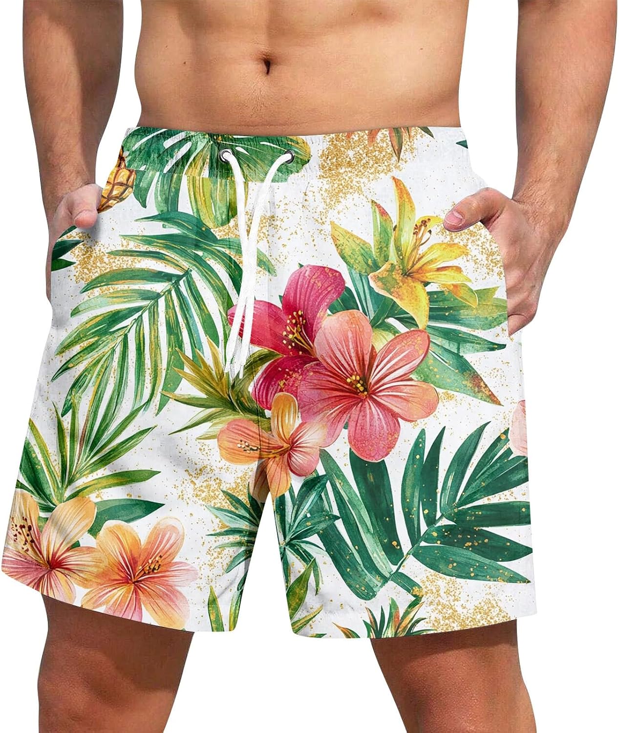 Shorts for Men Beach Summer Elastic Waist Drawstring Shorts Western Quick Dry with Pockets 2025 Swimsuit No Liner