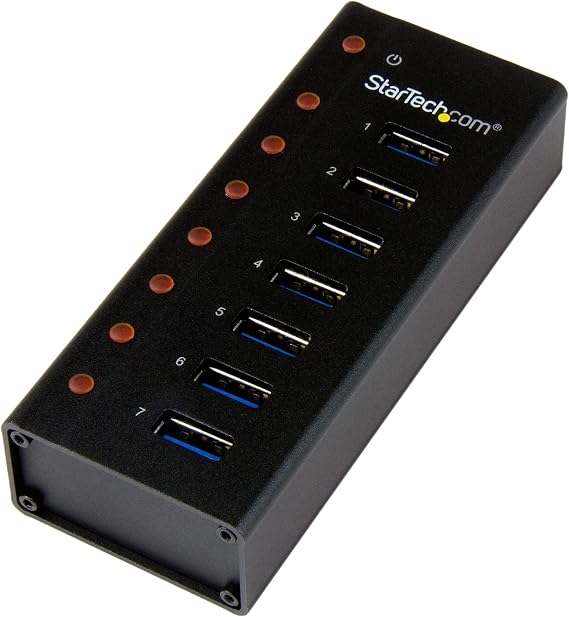7 Port USB 3.0 Hub (5 Gbps) - Metal Enclosure - Desktop or Wall Mountable - Rugged & industrial Powered USB Expander and Splitter Hub (ST7300U3M)