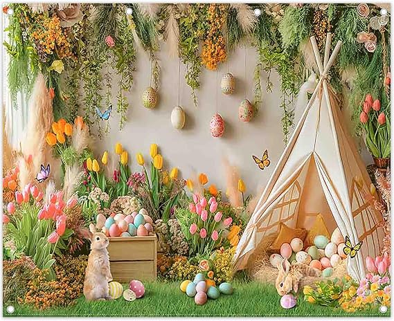 Fabric 10x8ft Spring Easter Tent Photography Backdrop