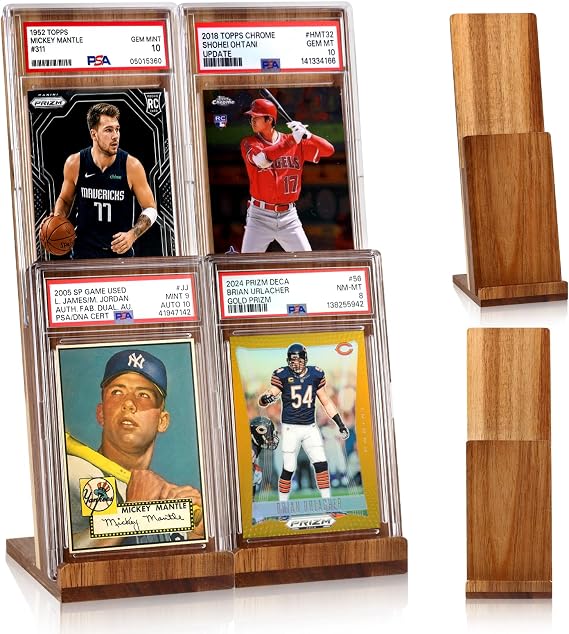 Graded Card Display Stand Wooden 2 Tier Trading Sports Card Display Stand Card Collection Holder Show Baseball Basketball Tabletop for PSA BGS SGC CGC (2, 3.15"x9.84")