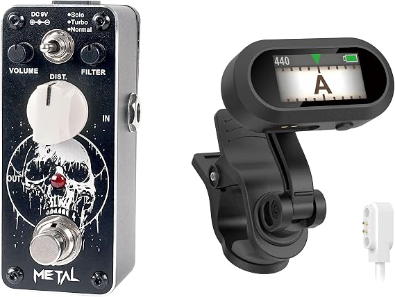 Ultimate Rock Guitarist Bundle: Metal Distortion Pedal and Rechargeable Clip-On Tuner