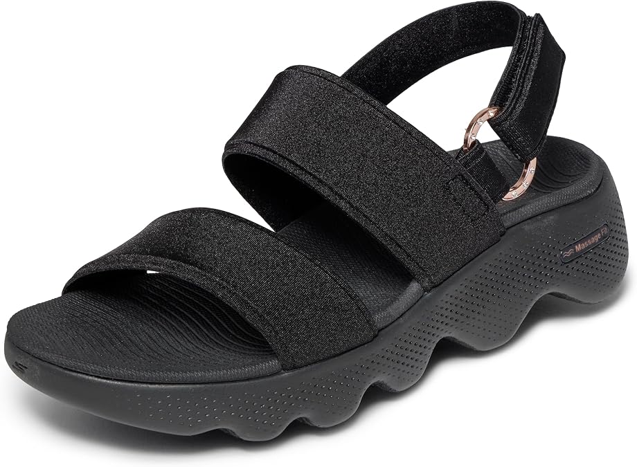 Skechers womens On-the-go Go Walk Massage Fit Lycra Double Band Sandal | Walking, Massage Fit, Hyper Burst, Arch Comfort, Goga Mat, Vegan