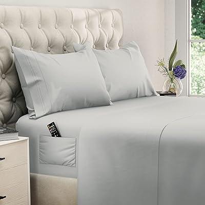 DREAMCARE King Size Sheets Set - Cooling Bed Sheets - 4pcs Set - up to 15 Deep Pocket King Sheet Set - Soft & Long Lasting 100% Fine Brushed Polyester with Side Pocket - L Gray