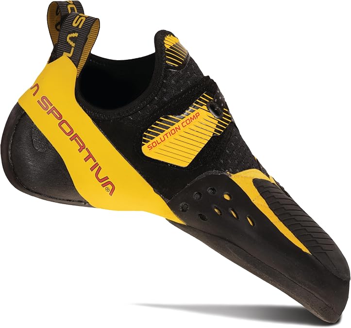 La Sportiva Mens Solution Comp Rock Climbing Shoes | Performance Climber, Soft & Sensitive Slipper, Extra Toe Rubber, Precise Fit, 1 Strap Hook & Loop