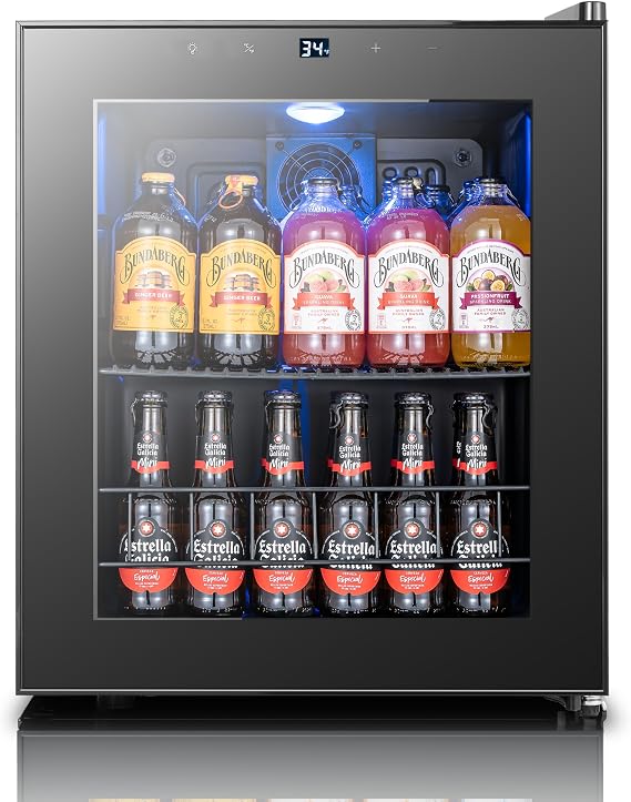 Yeego Beverage Refrigerator Cooler, 65 Cans Drink Mini Fridge with Glass Door for Soda, Beer or Wine, Beverage Cooler with Digital Temperature Control from 34F to 54F for Home, Office or Bar (Black)