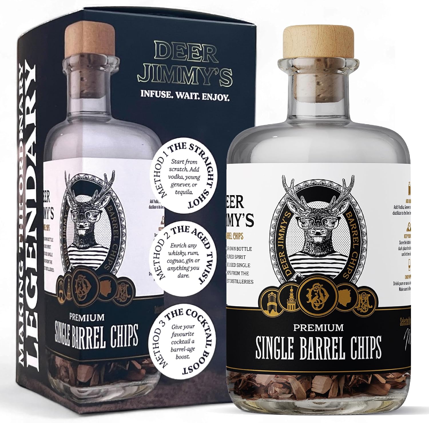 Deer Jimmys DIY Whiskey Gift Set - Make Your Own Whiskey with Premium Oak Wood from Scottish Islay Whiskey Barrels - Deep Barrel Matura for Any Spirit Men