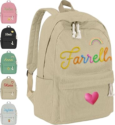 Custom Backpack with Name Personalized School Bookbag Bulk Customize for Kids Boy Girl Travel Camping Casual-Khaki