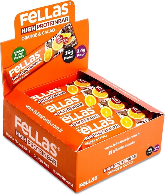 Fellas High Protein Bar Orange & Cocoa 45 gr x 12 Pieces